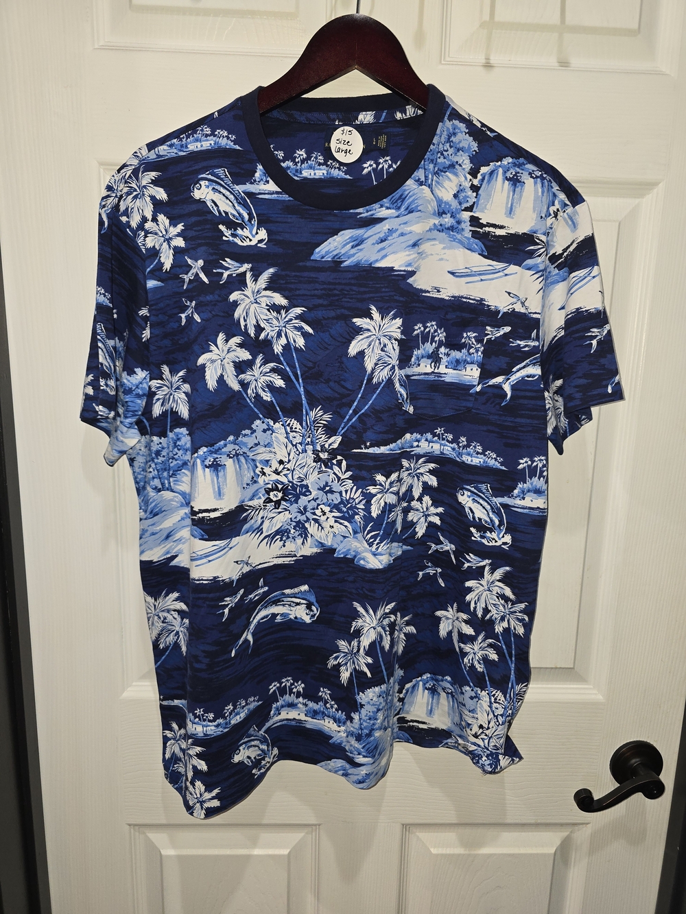 Polo by Ralph Lauren Blue and White Tropical Print Short-Sleeve Tee